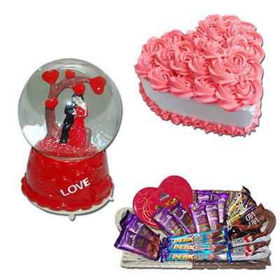 "Valentine Rotating Globe with Music -246-001, Cake and Chocolates - Click here to View more details about this Product